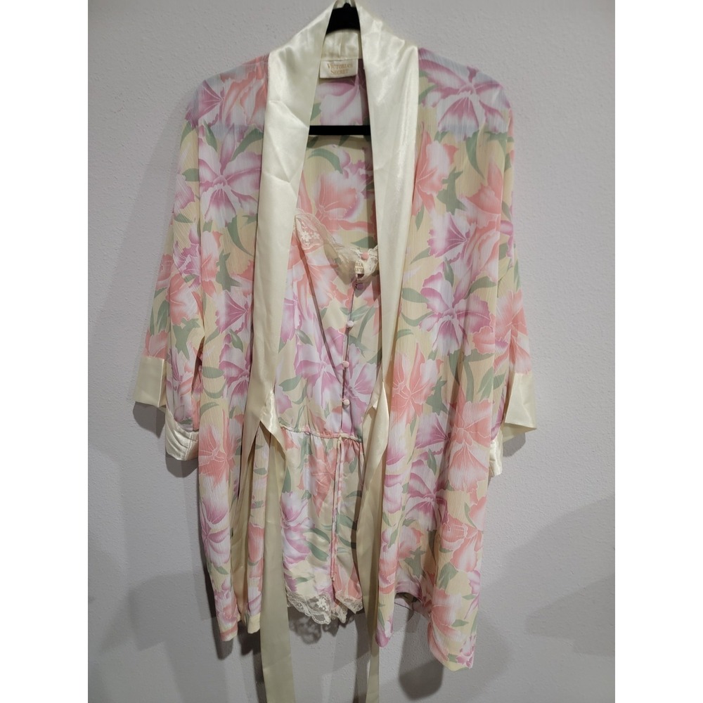 Victoria's Secret Gold Label‎ Lingerie Sz M Romper & Matching Kimono Robe VTG